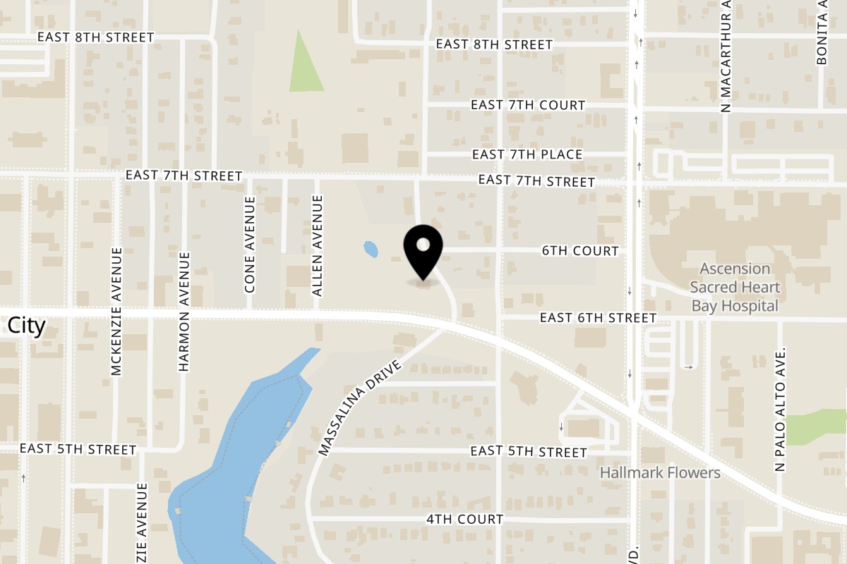 Map showing the location of Waffle Shoppe on 533 E 6th St in Panama City